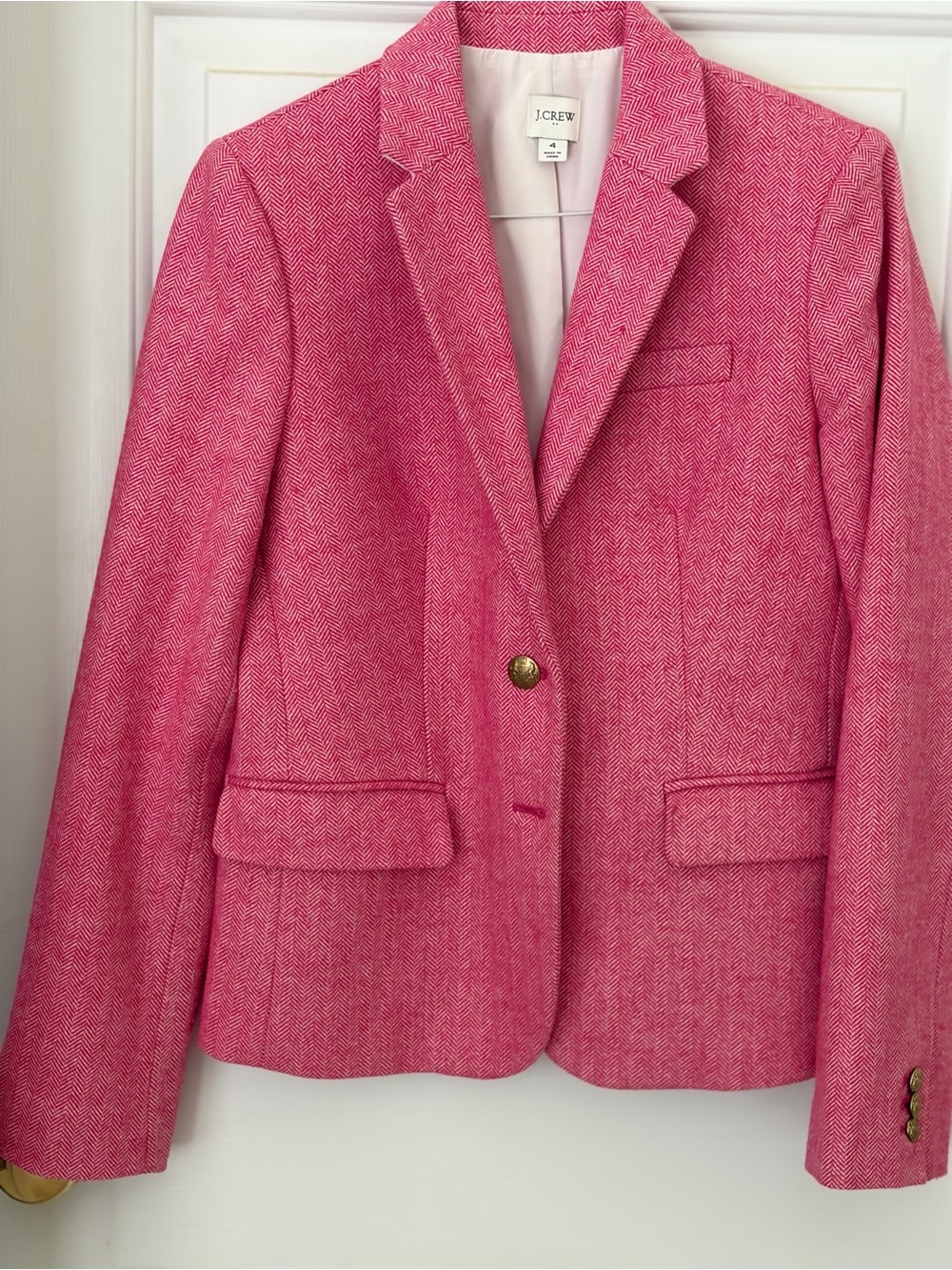J. Crew Pink Herringbone Tailored Wool-Blend Blazer